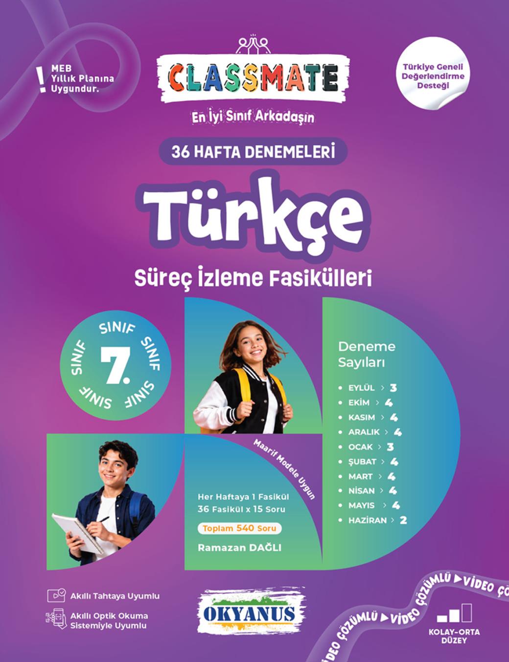 9786255636393.jpg OKYANUS YAYINCILIK 7. Sınıf Classmate 36 Hafta Denemeleri Türkçe Süreç İz. Fasikülleri - Görsel 1
